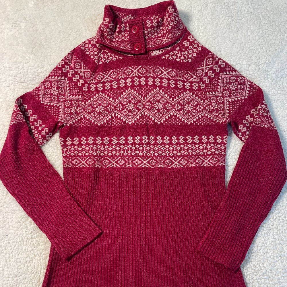Krimson Klover Snowflake 100% Wool Sweater Pullover Collared Button Small